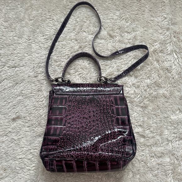 Purple Genuine Leather Crocodile Embossed Patent Purse Crossbody Bag Eggplant - Picture 6 of 11